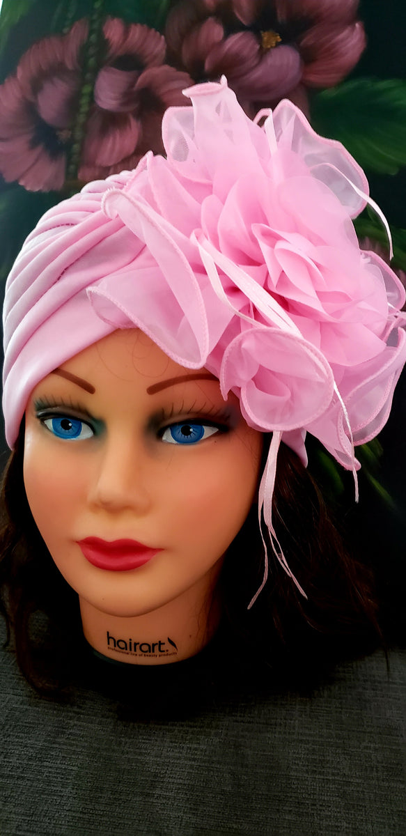 Beautiful Vintage Flower Turban Fascinator Cover Alopecia Chemo Church Derby Tea Tea Party Fascinator Hat Kentucky Derby Feather... From  main image 4