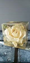 Flower Preservation in Resin Cube like glass Paperweight Keepsake Sweet romantic memories of your wedding, anniversary, funeral.