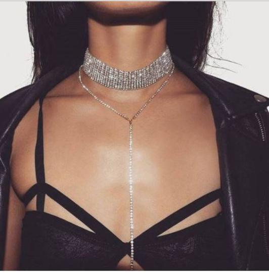 Golden Silver Women Statement Chain Rhinestones Body Jewelry . Choker –  Gifts with Love and Art