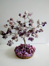 Blue Purple Resin Gemstone Tree of life. Amethyst beaded tree .Wire sculpture Bonsai Blossom Feng Shui. Family tree.Keepsake Paperweights.