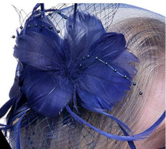 Navy Blue outlet Sinamay Fascinator. Derby Race Bridal Church Hat. Black Funeral Mini Hat. Costume Feather Hairband Head Accessory.Headpiece