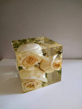 Bridal Wedding Flowers in cube keepsake paperweights. Custom personalized keepsake Memory Stone with wedding bridal bouquet, funeral flowers