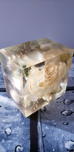 Flower Preservation in Resin Cube like glass Paperweight Keepsake Sweet romantic memories of your wedding, anniversary, funeral.
