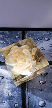 Flower Preservation in Resin Cube like glass Paperweight Keepsake Sweet romantic memories of your wedding, anniversary, funeral.
