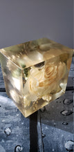Flower Preservation in Resin Cube like glass Paperweight Keepsake Sweet romantic memories of your wedding, anniversary, funeral.
