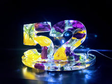Custom Preserved wedding Flowers Petals in Large Resin Digits Age Numbers Sign Keepsake memories of your anniversary. Fairy Lights Lamp.