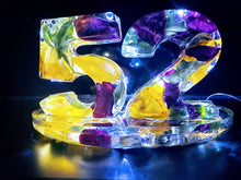 Custom Preserved wedding Flowers Petals in Large Resin Digits Age Numbers Sign Keepsake memories of your anniversary. Fairy Lights Lamp.