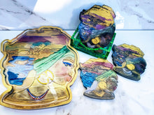 Custom African American Woman Tray and Coasters set. African American Woman Wedding Funeral Flowers. Bridal Pressed Flowers Tray& coasters