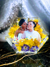 Wedding Bridal Bouquet Preservation, wedding anniversary , memorial funeral arrangement floral. Resin Block Hexagon.