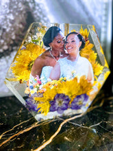 Wedding Bridal Bouquet Preservation, wedding anniversary , memorial funeral arrangement floral. Resin Block Hexagon.