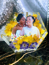 Wedding Bridal Bouquet Preservation, wedding anniversary , memorial funeral arrangement floral. Resin Block Hexagon.