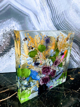 Wedding Bridal Flowers preservation. Funeral Memorial Service Flowers Resin block.