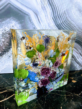 Wedding Bridal Flowers preservation. Funeral Memorial Service Flowers Resin block.