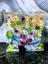 Wedding Bridal Flowers preservation. Funeral Memorial Service Flowers Resin block.
