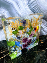 Wedding Bridal Flowers preservation. Funeral Memorial Service Flowers Resin block.