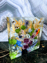 Wedding Bridal Flowers preservation. Funeral Memorial Service Flowers Resin block.