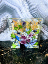 Wedding Bridal Flowers preservation. Funeral Memorial Service Flowers Resin block.