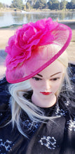 Fuchsia Pink Sinamay Fascinator. Derby Race Bridal Church Hat. Pink Wedding Mini Hat. Costume Feather Hair Clip Head Accessory.Headpiece