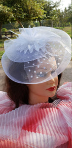 White Fascinator Derby Race Bridal Church Hat. Wedding Tea Party Mini Hat.Costume Feather Hair Clip Head Accessory.Hair Headpiece.