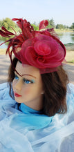 Burgundy Red Sinamay Fascinator Derby Race Bridal Church Hat. Wedding Tea Party Mini Hat.Costume Feather Hair Clip Head Accessory.Headpiece