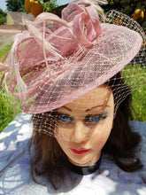 Nude Pink Flesh Blush Sinamay Fascinator. Birdcage Veil Bridal Church Hat. Wedding Mini Hat. Costume Feather Hairband Accessory.Headpiece