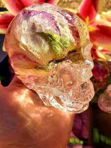 Resin Skull Pink Purple Rose Preserved Flowers Paperweight Keepsake. Preserved Rose Paperweight.Rose Keepsake.Flower Skull Paperweight.