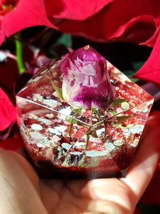 Resin Red Purple Rose Flowers Crystals Paperweight.Beauty and the Beast Paperweight Keepsake Love Forever. Preserved Rose Flowers. Crystals.