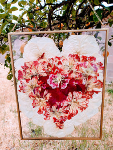 Custom Pressed Flowers Bouquet Preservation, Wedding Bridal DRIED Flowers,Funeral Pressed Flowers, Heart Shaped Keepsake. Wall hanging frame