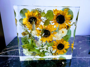 Flower Preservation Resin Block Paperweight Keepsake Bridal romantic memories of your wedding anniversary ,funeral