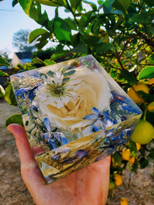 Wedding Flowers Preservation Resin cube paperweights .Funeral Memorial service flowers preservation. Bridal bouquet preservation.