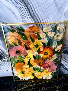 Wedding Bouquet Preservation, Wedding Bridal Flowers, Wedding, Funeral Pressed Flowers, Keepsake. Hanging Metal Glass Frame Décor