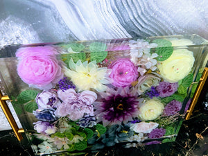 Wedding Flowers Preservation Tray. Pressed Bouquet Resin Tray Paperweight Organizer. Preserved Bridal Bouquet. Pressed Flowers tray