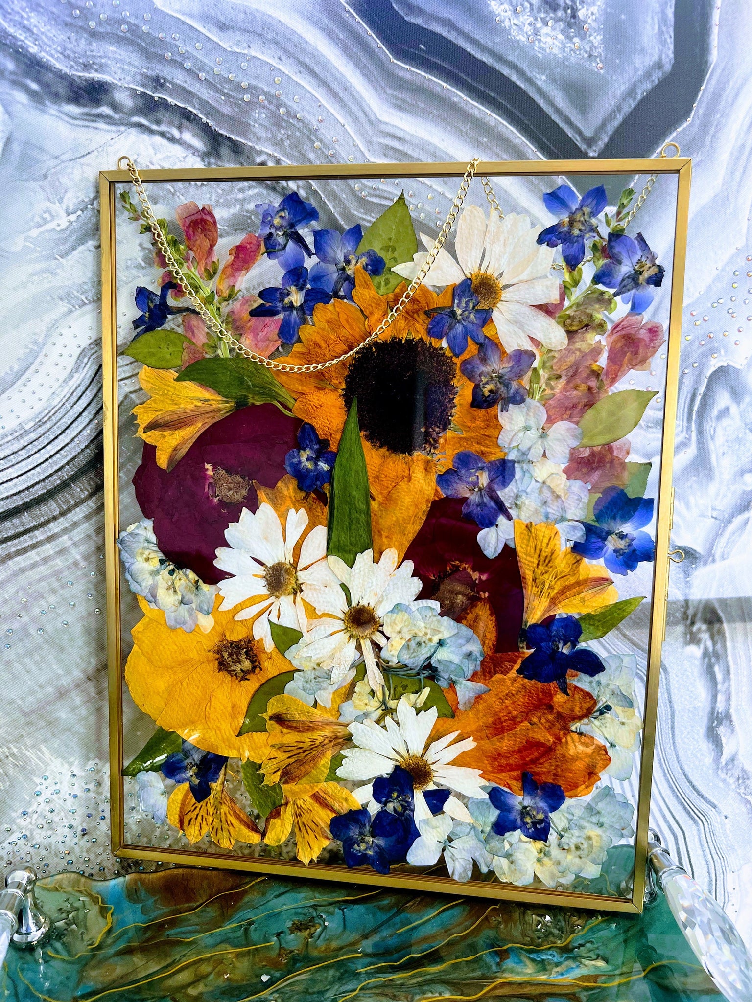 Dried and framed wedding flowers