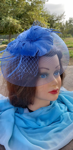Royal Blue Wedding Church  Party Fascinator Hat.Feather Bridal Wedding Hair Clip Head Accessory. Bridal Derby Fascinator hat.Headpiece
