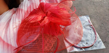 Red Wedding Church  Party Fascinator Hat.Feather Bridal Wedding Hair Clip Head Accessory. Bridal Derby Fascinator hat.Headpiece