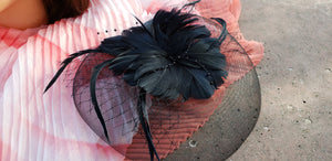Black Wedding Church  Party Fascinator Hat.Feather Bridal Wedding Hair Clip Head Accessory. Bridal Derby Fascinator hat.Headpiece