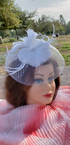 Silver Gray Wedding Church  Party Fascinator Hat.Feather Bridal Wedding Hair Clip Head Accessory. Bridal Derby Fascinator hat.Headpiece