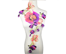 Extra Large Purple Pink Yellow floral Collar Embroidered Patches Sewing  Applique Diy  Sticker Lace  Fabric  Sewing Accessories. Sew on. Shipping from USA