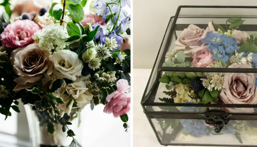 Preserved Wedding Flowers Bouquet in Large Clear Glass Box Keepsake Bridal memories of your wedding, anniversary,funeral. Resin Paperweights