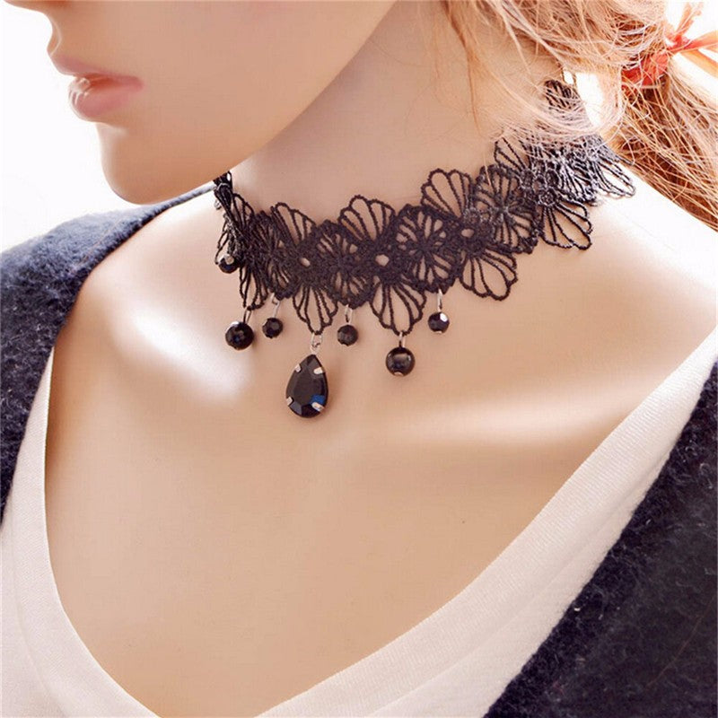 Andelaisi Boho Wide Lace Necklace Choker Black Lace Choker Necklace Vintage  Lace Tattoo Necklace Gothic Lace Collarbone Necklace Jewelry for Women and