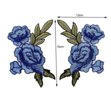 2 pcs/set New Blue Rose Floral Patch Embroidery Lace  Applique Sew on. 2Pcs/set DIY Clothes  Dress Rose Collar Embroidered Fabric Sticker