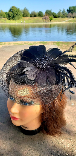 Black Wedding Church Party Fascinator Hat.Costume Bridal Veil Wedding Hair Clip Head Accessory.White Funeral Derby Fascinator hat.Headpiece