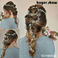 Luxury Wedding Hair Accessories For Bride. Overlong bridal vine  Headband Crystal Pearl Floral Hairbands Tiaras Charming Women Hair Jewelry
