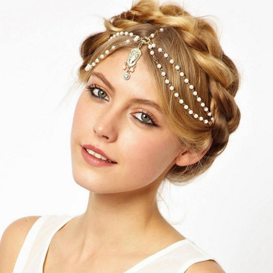 Pearl Hair Piece Pendant Forehead Women Indian Hair Bands .Wedding