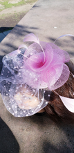 Pink Wedding Church  Party Fascinator Hat.Veil Feather Bridal Wedding Hair Clip Head Accessory. Bridal Derby Fascinator hat.Headpiece
