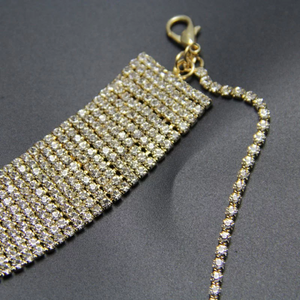 Golden Silver Women Statement Chain Rhinestones Body Jewelry . Choker Statement Necklace Accessories.Wedding Bridal Crystal Statement Body Chain Jewelry.