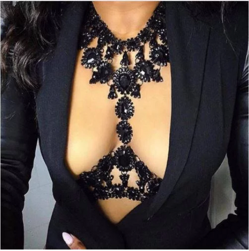 Black Women Hollow Bra Chain  Brassiere Body Jewelry. Crystal Statement Body Chain  Choker Statement Necklace  Body Accessories. Bridal Jewelry