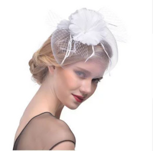 White Red Bridal  Wedding Church Party Fascinator Hat.Costume Bridal Veil Wedding Hair Clip Head Accessory.White Funeral Derby Fascinator hat.Headpiece