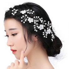 Wedding Hair Accessories For Bridal Lace Flowers Crystal Pearl Headbands Charm Women Tiara Hair Vine Veil Hair Jewelry.