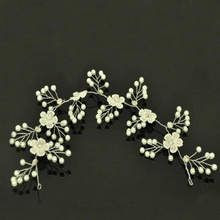 Wedding Hair Accessories For Bridal Lace Flowers Crystal Pearl Headbands Charm Women Tiara Hair Vine Veil Hair Jewelry.